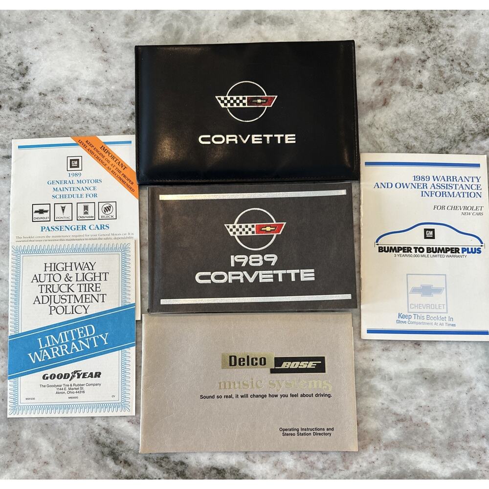 1989 Corvette Factory Original Owners‎ Manual, Leather Case, Warranty Booklets